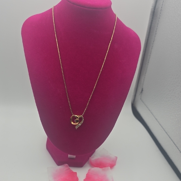 Givenchy G Gold Heart W/ Silver Rhinestones Pendant Necklace (V-G)✨️🖤✨️ - Picture 2 of 10
